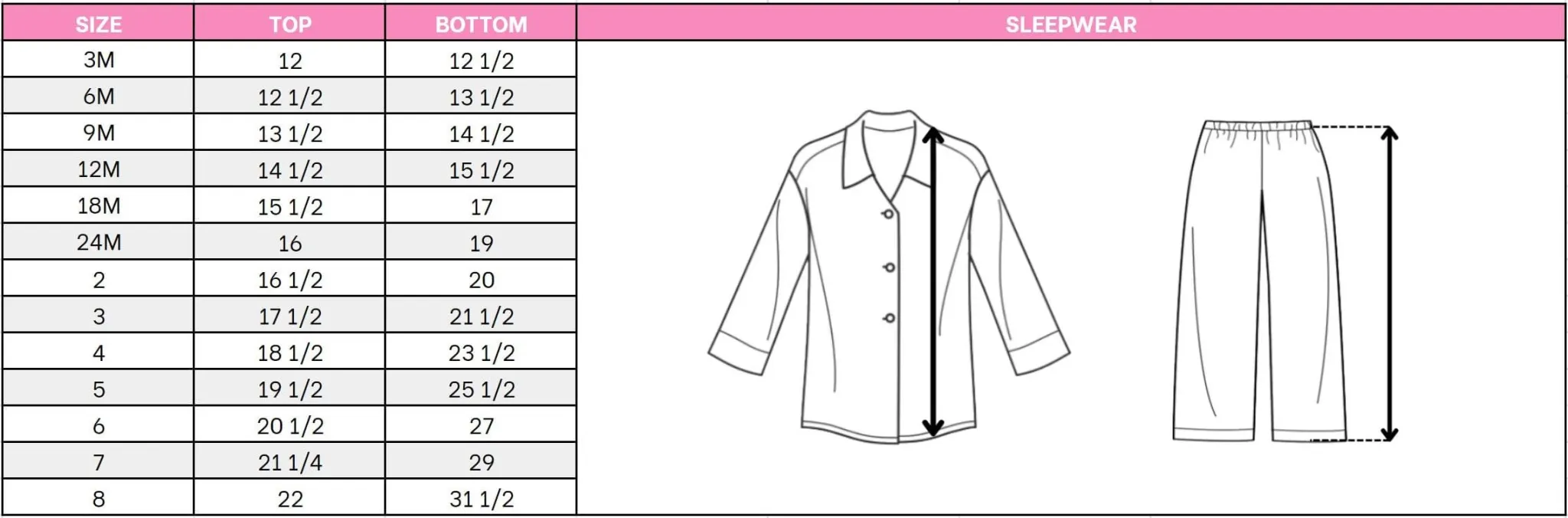 sleepwear-size-chart