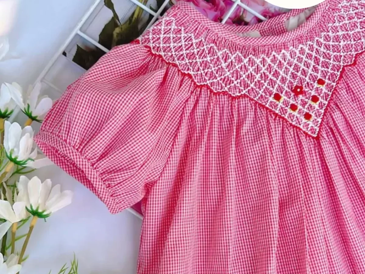 strapless open back dress Gingham Red Smocked Dress