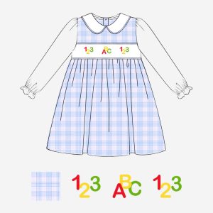 Letters & numbers girls smocked dress