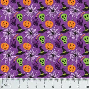 HF01 – Halloween Pumpkin Skull Spiderweb on Purple