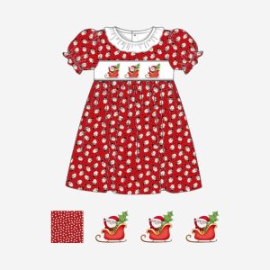 Santa Claus rides a sleigh smocked bishop dress