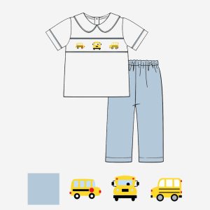 School bus smocked boy sets