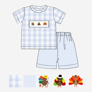 Funny turkey thanksgiving boy smocked set