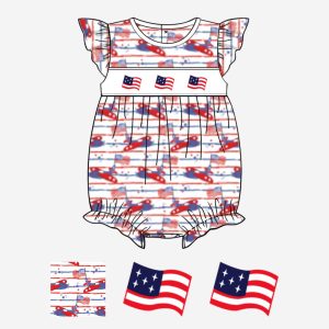 American flags girls smocked bubble 2