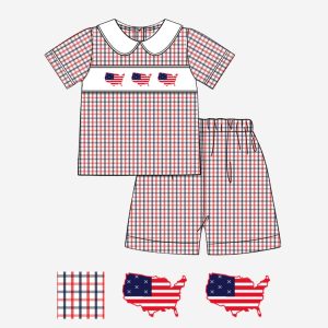 Patriotic gingham smocked boy set