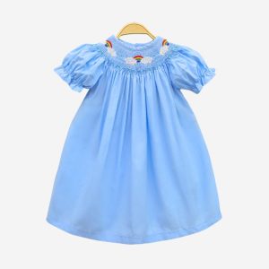 Rainbow in sky smocked bishop dress