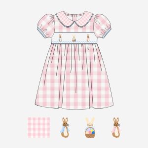 Bunny Easter pink girls smocked dress