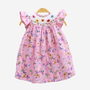 Butterfly smocked bishop dress for girls