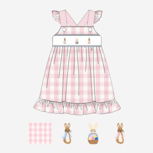 Pink Easter bunny smocked sundress