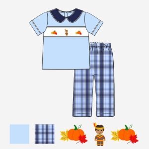 Thanksgiving smocked boy set with aboriginal motifs