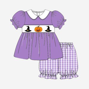 Pumpkins and witches girls smocked 2 piece set
