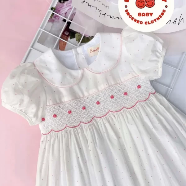 Strawberry white smocked princess dress