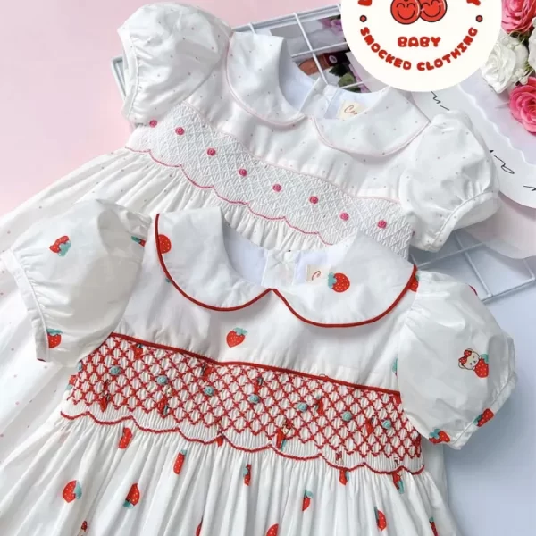 Strawberry white smocked princess dress