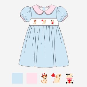 Happy farm valentine smocked dress for girls