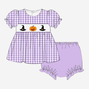 Pumpkins and witches girls smocked set