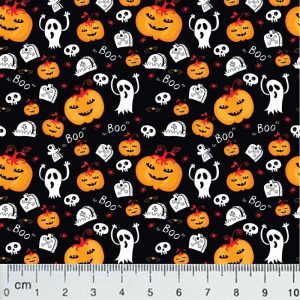 HF05 – Halloween Ghosts BOO and Pumpkins on Black