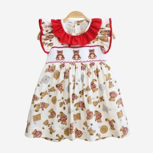 Brown bear smocked sundress