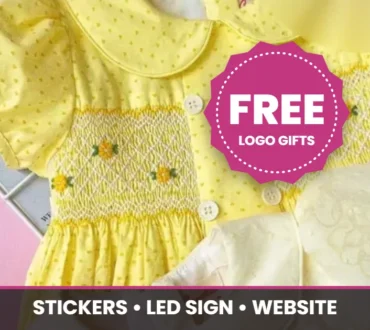 Yellow chrysanthemum smocked dress for the free logo stickers, LED sign and website gifts