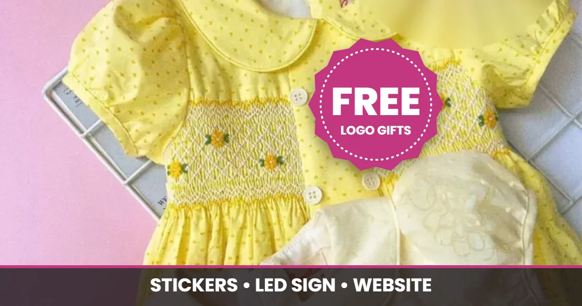 Yellow chrysanthemum smocked dress for the free logo stickers, LED sign and website gifts