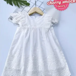 White machine embroidered dress