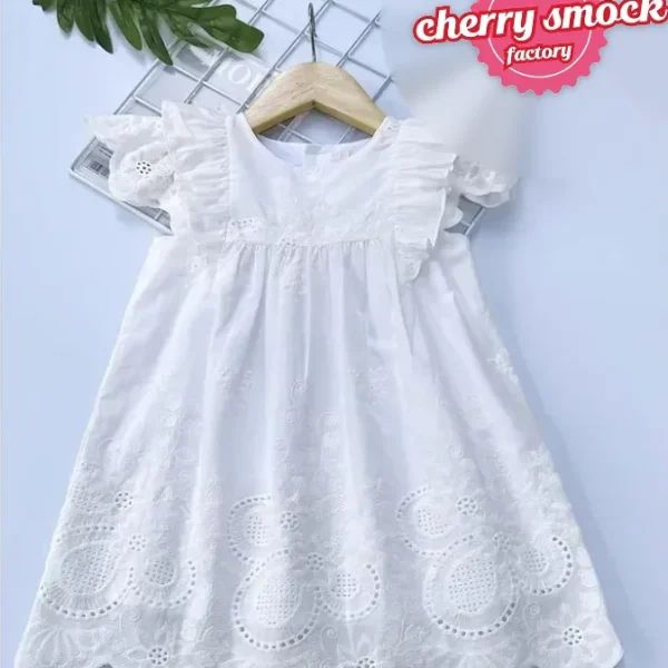 White machine embroidered dress