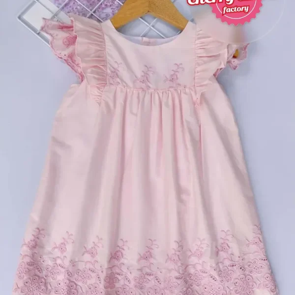Embroidered dress with pink and white flowers