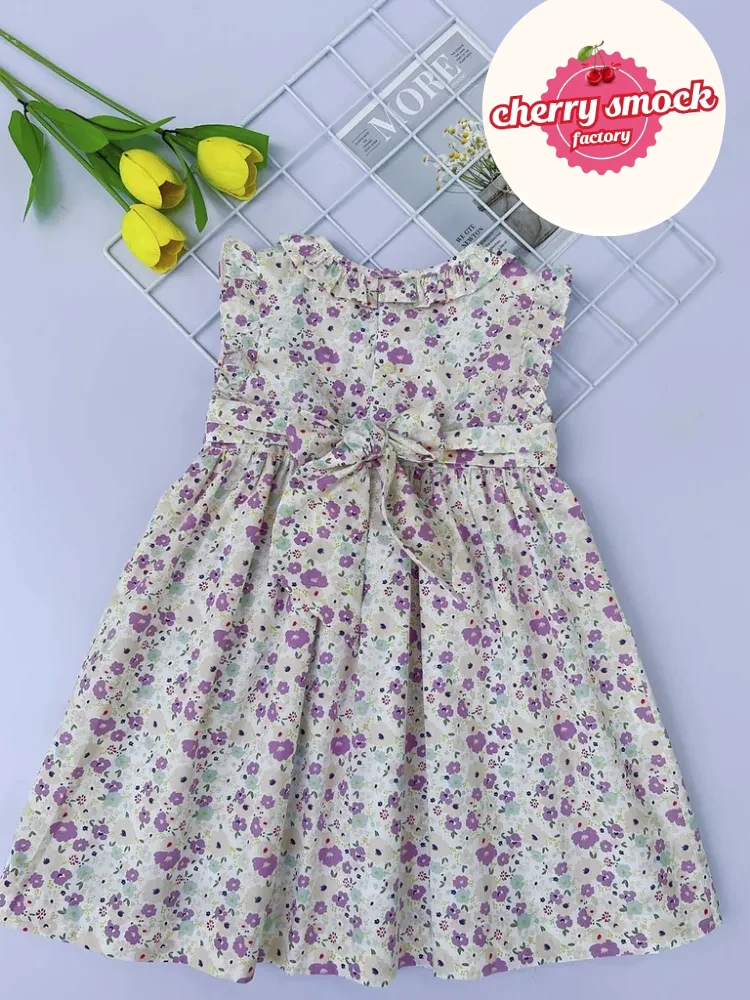 Purple flower smocked sundress for girls - Image 5
