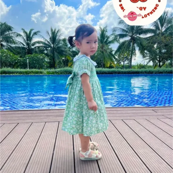 Green meadow girls smocked geo dress