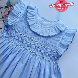 Blue geometric smocked sundress for girls