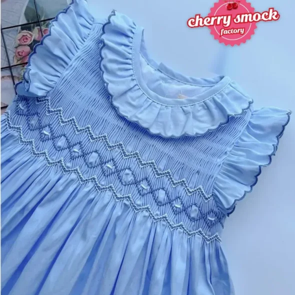 Blue geometric smocked sundress for girls