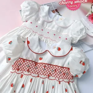 Strawberry white smocked princess dress