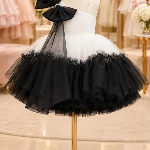 Black and White Tulle Bow Princess Dress