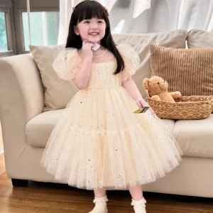 Champagne Tiered Sequin Tulle Princess Dress