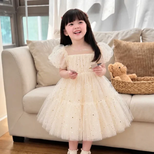 Champagne Tiered Sequin Tulle Princess Dress