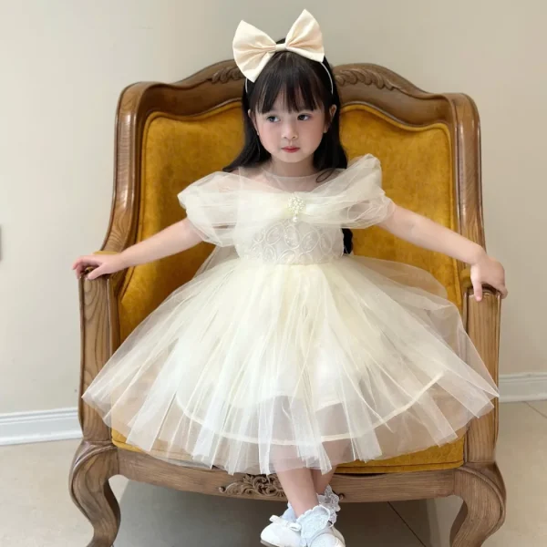 Cream Off-Shoulder Tulle Princess Dress
