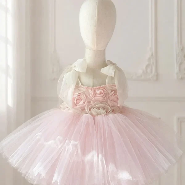 Pink Floral Tulle Princess Dress