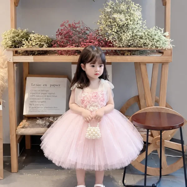 Pink Floral Tulle Princess Dress