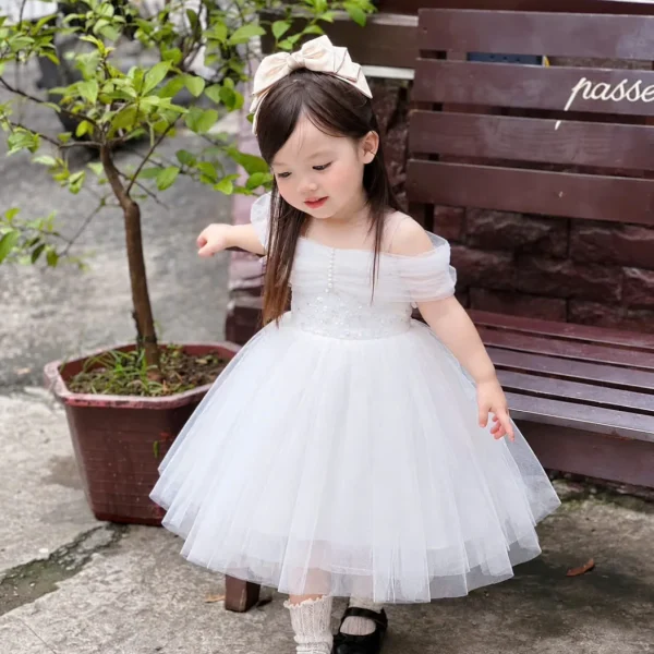 White Off-Shoulder Tulle Princess Dress
