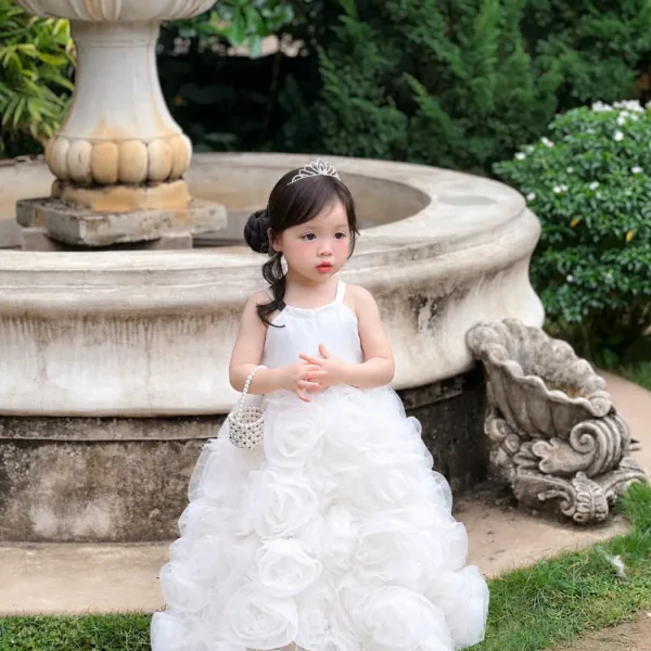 White Ruffle Rose Princess Gown