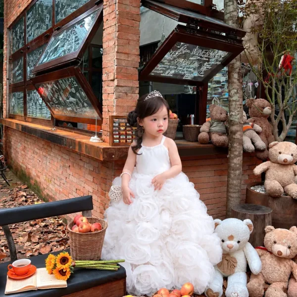 White Ruffle Rose Princess Gown