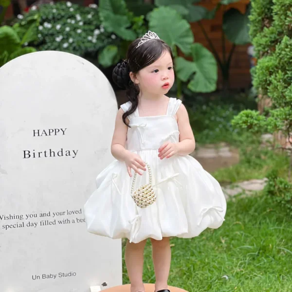 White Satin Bubble Princess Dress