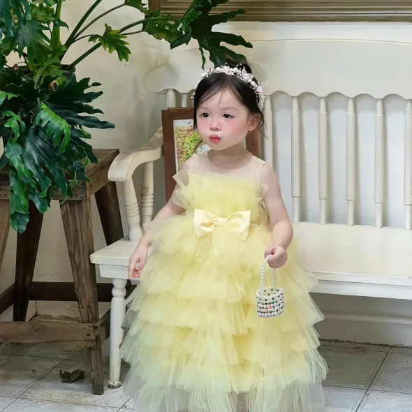 Yellow Tiered Tulle Princess Dress