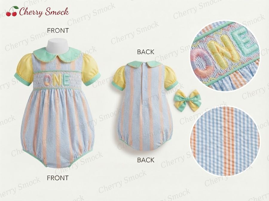 Cherrysmock Birthday Boys Hand-Smocked Romper Set – UK Collection #B03 (CS-UK-BDAY-B03)