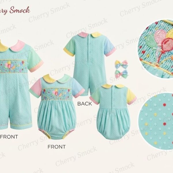 Cherrysmock Birthday Boys Hand-Smocked Romper Set – UK Collection #B07 (CS-UK-BDAY-B07)