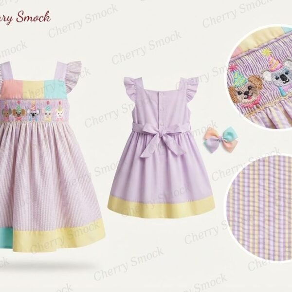 Cherrysmock Birthday Girls Hand-Smocked Dress – UK Collection #G04 (CS-UK-BDAY-G04)