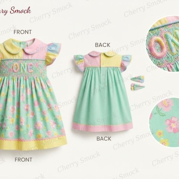 Cherrysmock Birthday Girls Hand-Smocked Dress – UK Collection #G06 (CS-UK-BDAY-G06)