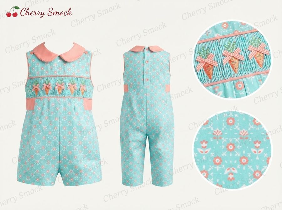 Cherrysmock Easter Boys Hand-Smocked Romper Set – UK Collection #B01 (CS-UK-EASTER-B01)