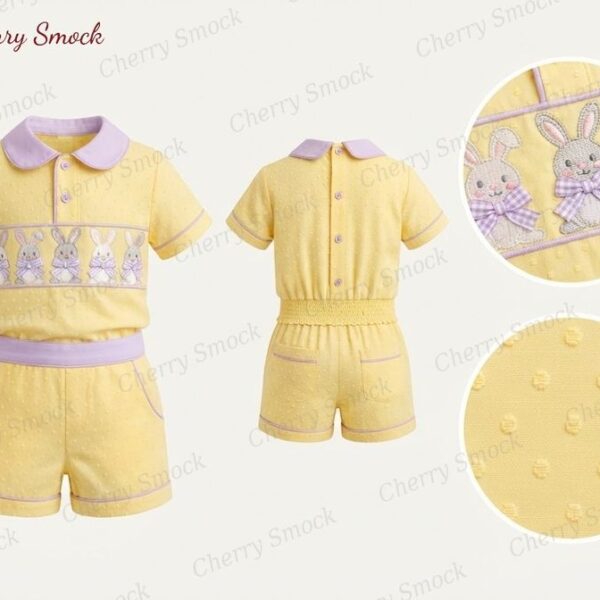 Cherrysmock Easter Boys Hand-Smocked Romper Set – UK Collection #B06 (CS-UK-EASTER-B06)