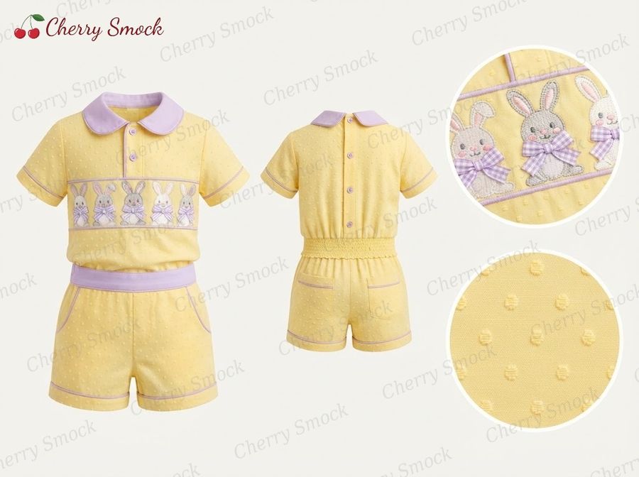 Cherrysmock Easter Boys Hand-Smocked Romper Set – UK Collection #B06 (CS-UK-EASTER-B06)