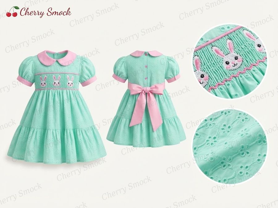 Cherrysmock Easter Girls Hand-Smocked Dress – UK Collection #G05 (CS-UK-EASTER-G05)